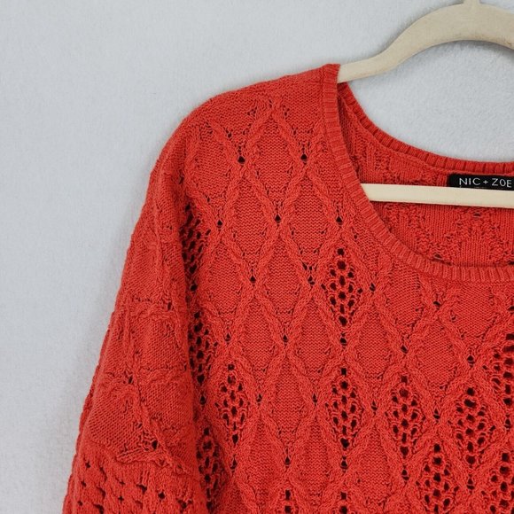 Nic+Zoe Sweater Womens Extra Large Orange Open Knit Pullover Dolman Casual - Picture 2 of 13